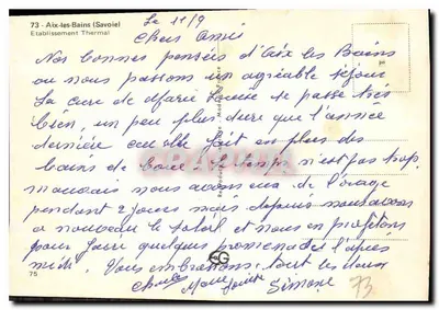 Aix-les-Bains — Établissement Thermal — Aix-les-Bains (Savoie) — Verso