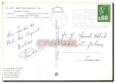 Bort-les-Orgues — barragem, castelo de Val e cidade — Élécécolas — Verso