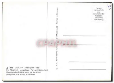 Pара się całuje — scena uliczna z budynkami i górami — F. A. Ackermanns Kunstkalender, Monachium — Rewers