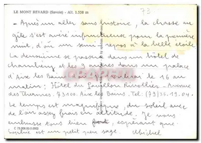 O Mont Revard — vista panorâmica e pousada — editor não visível, número de série ilegível — Verso