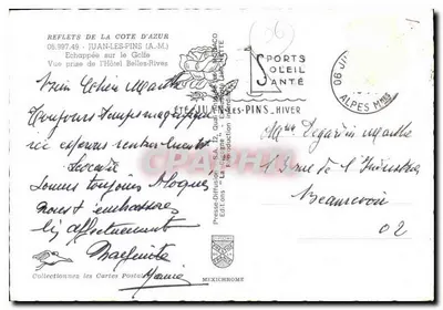 Vue de Juan-les-Pins — Hôtel Belles-Rives — éditeur IRIS — Verso