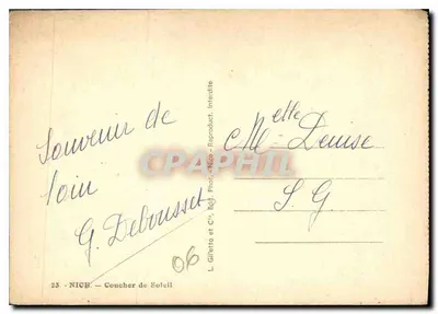 Zachód słońca w Nicei — L. Gilletta et Cie, wydawca — Rewers
