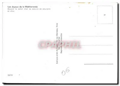 Szyje Morza Śródziemnego — zachód słońca nad morzem — Wydawnictwo Sztuki ALTAR, Nice, nr 5272 — Rewers