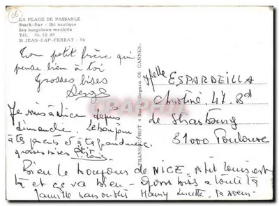 Praia de Passable — Lanchonete - Esqui náutico, seus bangalôs mobiliados — St Jean-Cap-Ferrat 06 — Verso