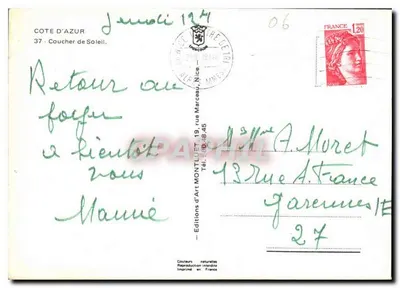 Côte d'Azur — zachód słońca — Wydawnictwo Art Montluet — Rewers