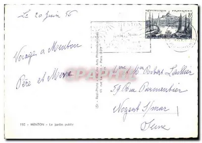 Menton - Der öffentliche Garten — Verlag Réal-Photo, Nr. 192 — Rückseite