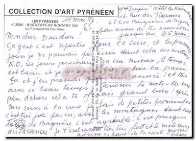 Fonte de Bagnères-de-Bigorre — vista da praça — Sociedade Rondeauise e Lincoln — editor: Editions d'Art Pyrénéen — Verso