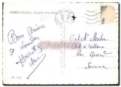 Lourdes (Htes-Pyr.) - La grotte miraculeuse — Éditions d'Art, Paris, n° 1381 — Verso
