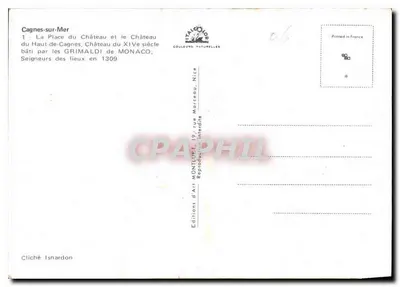Cagnes-sur-Mer — Plac Zamkowy i Zamek XIV wieku — Wydawnictwo Sztuki Montluet, Nice — Rewers