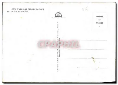 Côte d'Azur - Le Cros de Cagnes — Kąt Port-Abri — Wydawnictwo Art Montluel, Nice — Rewers