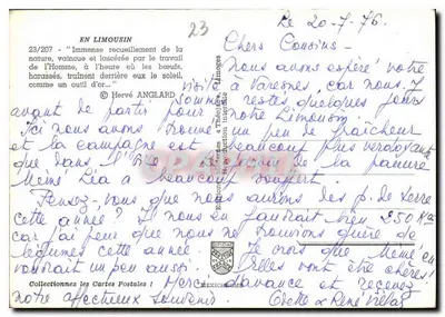 Paisagem rural no Limousin — vacas trabalhando — editor IRIS, n° 23/207 — Verso