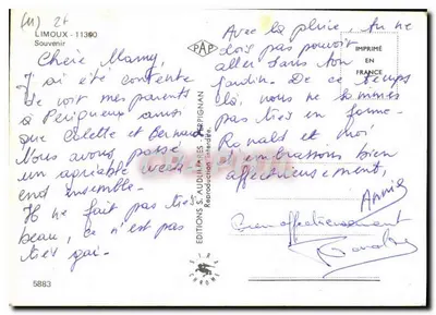 Limoux — Pamiątka z Limoux — Wydawnictwo S. Audin, nr 5883 — Rewers