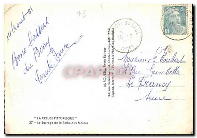Przebarwiony most La Roche aux Moines — Piekliwy krajobraz Creuse — M. ROUSSEL, Châteauroux — Rewers