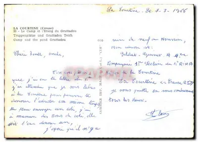La Courtine — Le Camp et l'Étang du Grattadou — Combiér Imp. Maco (S.-et-L.) — Verso