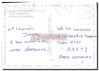 NARBONNE — Fonte da Esplanada — Edições Saint-Clement — Verso