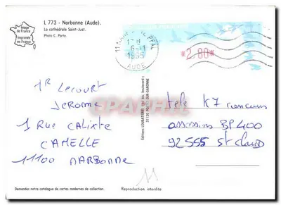 Narbonne (Aude) — Katedra św. Justa — Wydawnictwo Loubatère — Rewers