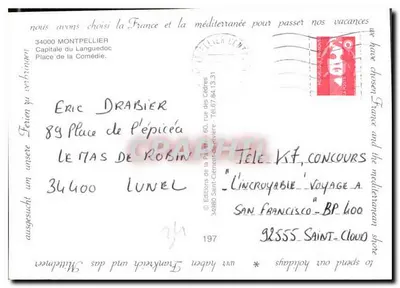 Widok z lotu nad Montpellier — Stolica Languedoc — Wydawnictwo Place-Clement-Debrière — Rewers