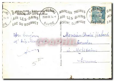 Hôtel Cantinier — Aix-les-Bains — Éditions TÉLÉ — Rewers