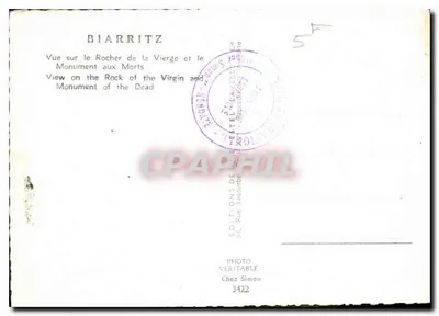 Biarritz — Widok na Rocher de la Vierge i Monument aux Morts — Wydawca Estel — Rewers