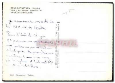 Bilhete postal moderno Buno Bonnevaux S e O A Casa Familiar de Prunay sobre Essonne — Verso