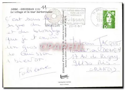 Gruissan (11) — O vilarejo e a torre barberousse — Edições d'Art Larrey, n° 14894 — Verso