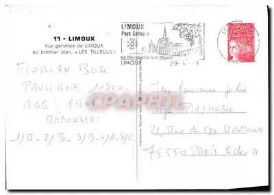 Limoux — Ogólny widok Limoux, « Les Tilleuls » — Imp. Blanquette-Son Nougar — Rewers