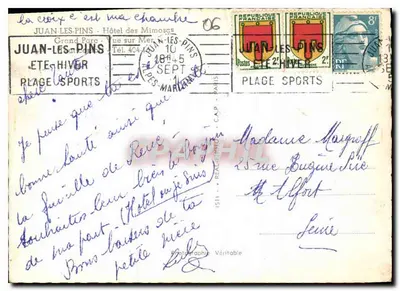 Hôtel des Mimosas — Juan-les-Pins — Verlag Plage Sports — Rückseite