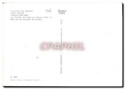Zamek Haut de Cagnes — Cagnes-sur-Mer — Wydawnictwo Gloradia, NICE — Rewers