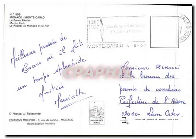 Mônaco - Monte-Carlo — Castelo e vista panorâmica — Edições Molipor — Verso