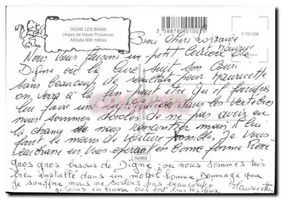 Digne-les-Bains — Lembranças de Digne-les-Bains — Grandes beijos Até logo. — Edição Alliance Carte Postale — Verso