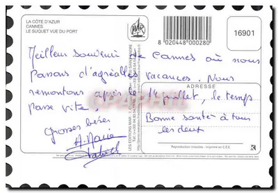 Cannes — Suquet widziany z portu — Wydawnictwo MAR — Rewers