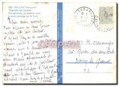 Millau (Aveyron) — Ogólny widok, na pierwszym planie most Lerouge nad Tarnem — Édifice Nove, 185 — Rewers