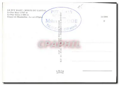 Puy-Mary - Monts do Cantal — CAP - Tiragem 15/204 — Verso