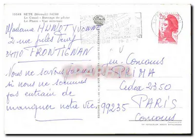 Sete (Hérault) — Widok z powietrza, latarnia morska, statek rybacki — Wydawnictwo S.L. — Rewers