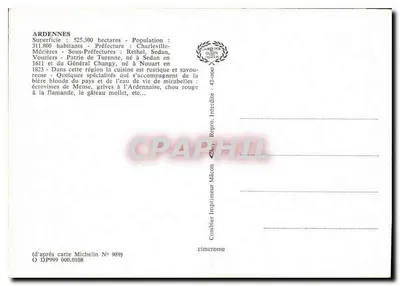 As Ardenas 08 — Carta turística com fotos de locais — Impressor Combier, Mâcon — Verso