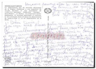 Seine-Saint-Denis — Carta postal turística com fotos de comunas — editor não identificado — Verso