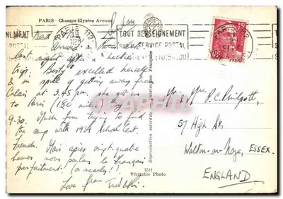 Paris - Avenida dos Campos Elísios — vista de um balcão — editor Gany — Verso