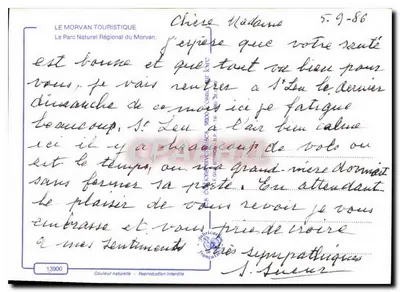 Parque Natural Regional do Morvan — carta postal turística — editor Le Morvan Touristique — Verso