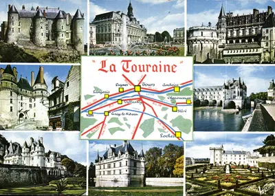La Touraine — Carte postale panoramique avec carte routière — Éditions VALOIRE