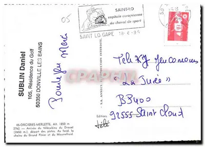 Esqui alpino — Vista das pistas de Subligny — Éditions Télé — Verso