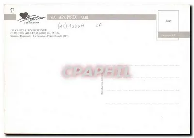 Chaudes-Aigues — Fonte de água quente (82°) — S.A. APA-POUX - ALBI n°1097 — Verso
