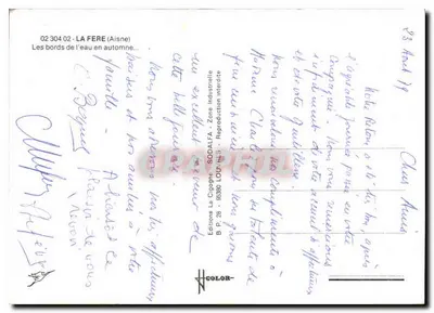 As margens da água no outono — La Fère (Aisne) — Éditions La Cigogne, SODALFA — Verso