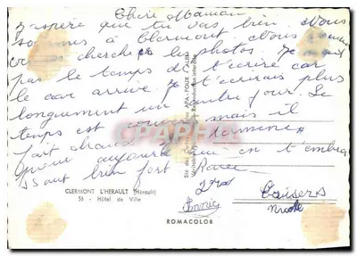 Nowoczesna pocztówka Clermont l'Herault Herault Hotel de Ville — Rewers