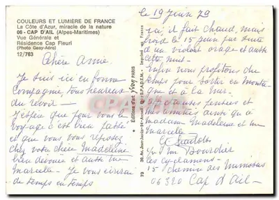 Cap d'Ail — Vista Geral e Residência Cap Fleurî — Edições d'Art Yvon Paris — Verso