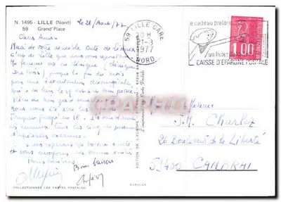 Plaza del General de Gaulle — Lille — Edición Eurolux, n° 1495 — Reverso