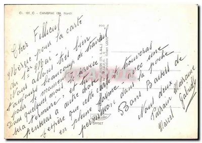 Cambrai — panoramische uitzicht met uitgever C.P.A.P.H.I.L. en kaart van de regio — n° 101.C — Achterkant