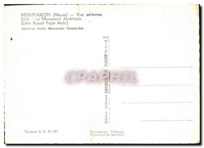 Montfaucun (Meuse) — O Monumento Americano — Vista aérea — Edições Combier — Verso