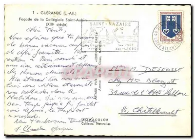 Facciata della Collegiata di San Aubin — XIII secolo — Edizioni Gaby, Nantes — Verso