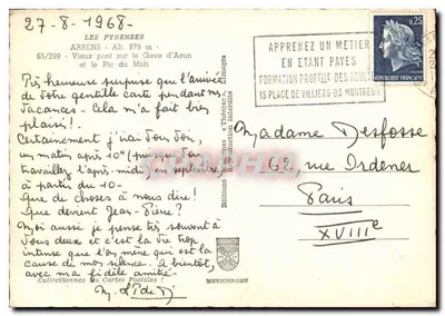 Les Pyrénées - Arrens - Velho ponte sobre o Gave d'Azun e o Pic du Midi — Éditions IRIS — Verso