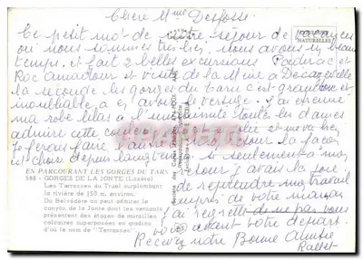 Gorges da Jonte — Lozère — Sociedade das Cartas Postais Naturais — Verso